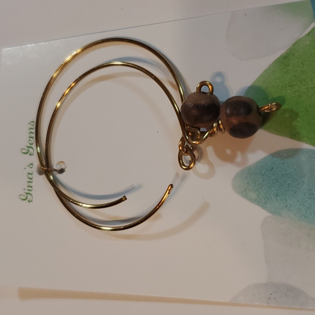 Jewelry Earrings Hoop Jasper Stone Gold Tone